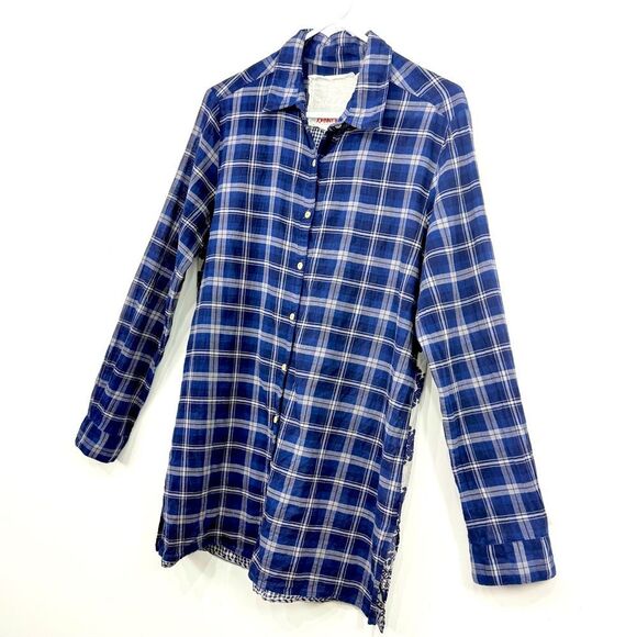 Johnny Was LANA Blue Gray Plaid Gingham Medallion Scarf Back Button Up Shirt - Picture 5 of 16